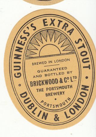 Guinness Beer Label.  Brickwood,  Portsmouth
