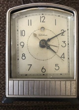Vintage Telechron Art Deco Dura Silver Alloy Electric Alarm Clock Model 711