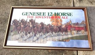 Genesee Mirror 12 Horse Ale Beer Framed Sign 12x23