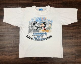 Vintage 1988 Disney Kids Large Mickey Mouse 60th Birthday White T - Shirt
