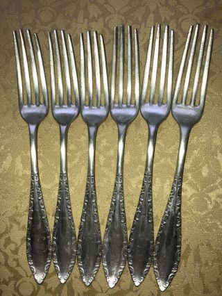 (6) Antique Rogers Bros Vintage Silver Plate Dinner Forks 7 1/2”.