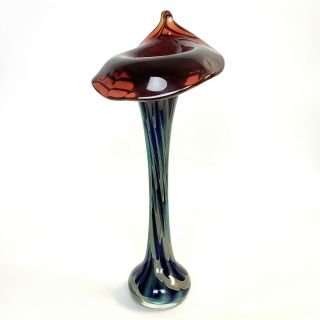 Vintage Jack In The Pulpit Hand Blown And Signed Art Glass Ruby Swirl Design