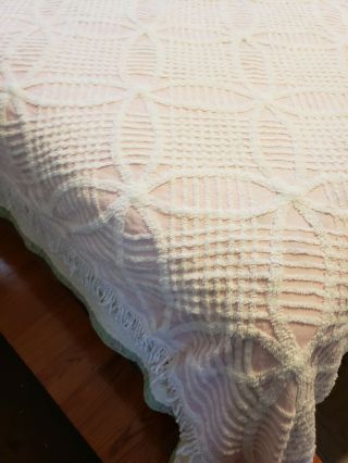 Vintage Pink Bubblegum White Chenille Twin Bedspread Shabby