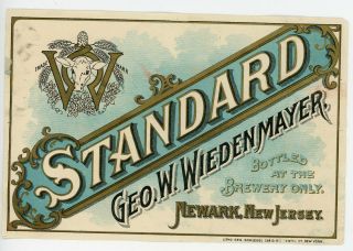 Pre Prohibition Beer Label - - Standard,  By Wiedenmayer,  From Newark,  Nj