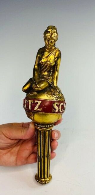 Vintage Schlitz Lady On The Earth Beer,  Gold Globe Goddess Tap Handle1970 