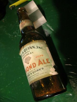 Diamond Ale Amber Glass Bottle 9.  5  Paper Labels Moore & Quinn Syracuse Ny