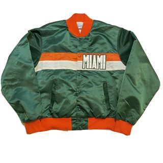 Vintage 70s 80s University Of Miami Hurricanes Satin Jacket Adult Medium Retro