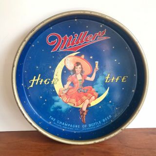 Miller High Life 13” Vintage Metal Beer Serving Tray Girl On Moon Milwaukee