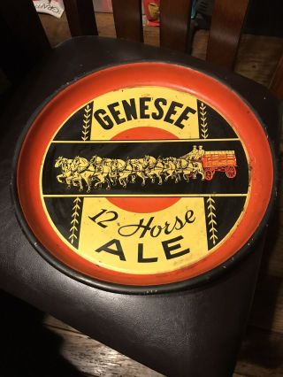 Vintage Genesee 12 Horse Ale Metal Beer Tray - 13 Inch Diameter