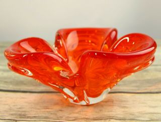 Mid Century Chalet Art Glass Orange Signed Canada Cigar Ashtray Bowl Mcm Vintage