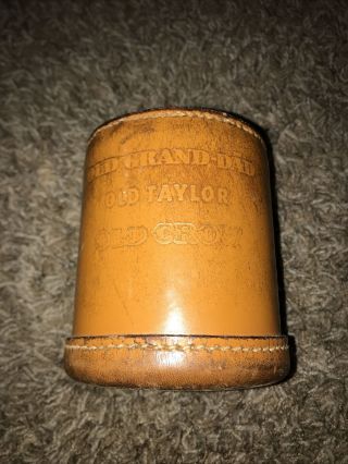 Vintage Leather Dice Cup W/national Distillers Advertisement Old Crow