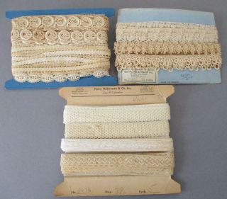 3 Bolts Vintage Creamy VALENCIENNES Embroidered LACE Trims 3/8 