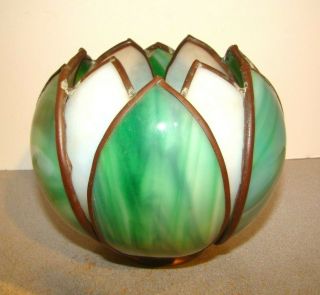 Vintage Green & White Slag Glass Water Lily Lamp Shade Handel