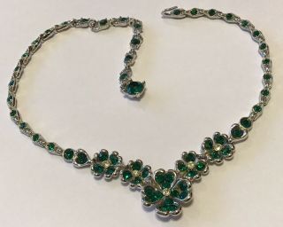 Vintage Bogoff Signed Green And Clear Rhinestone Necklace