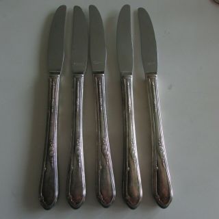 5 Vintage Wm.  A Rogers A1 Plus Oneida Meadowbrook Heather Grille Knives
