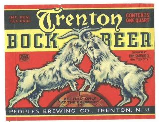 Quart Trenton Bock Beer Label,  Irtp,  Peoples Brewing Co,  Trenton,  N.  J.