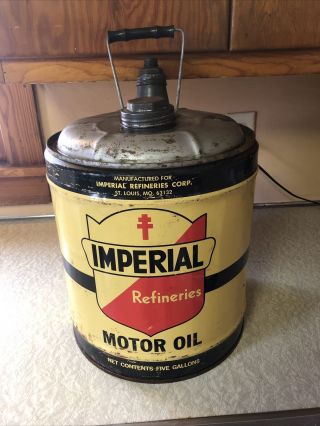 Vintage Imperial Refineries Oil Can.  5 Gallon.  St Louis Mo