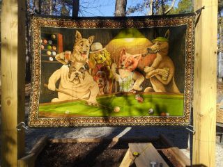 Vintage Tapestry Dogs Playing Pool