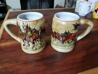 Two 1980 Anheuser Busch Budweiser Clydesdales Christmas Holiday Beer Steins