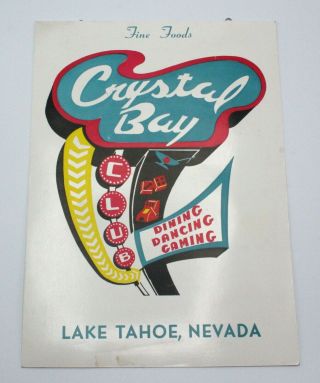 Vintage Crystal Bay Club Casino Lake Tahoe Nevada Restaurant Menu