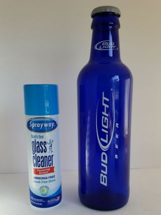 Extra Large Bud Light Cobalt Blue Glass Beer Advertising Bottle W/cap