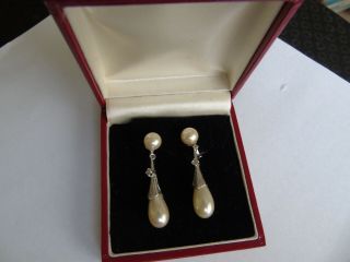 Vintage,  Elegant 925 Silver And Pearl Long Dangle Earrings Mallorca/majorica?