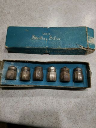 Vintage Sterling Silver Set Of 6 Mini Salt & Pepper Shakers