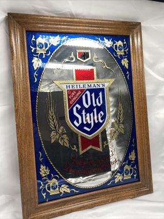 Vintage Old Style Beer Sign Mirror G.  Heileman Wood Framed Glass Bar Lacrosse Wi