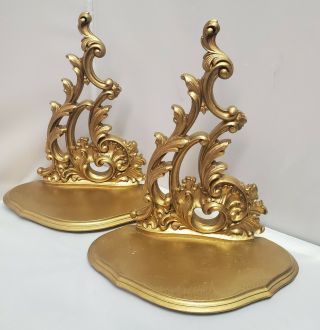 Vtg Pair Syroco Hollywood Regency Ornate Gold Filigree Wood Shelf Sconces