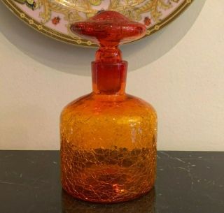 Vintage Hand Blown Glass Amberina Tangerine Crackle Decanter