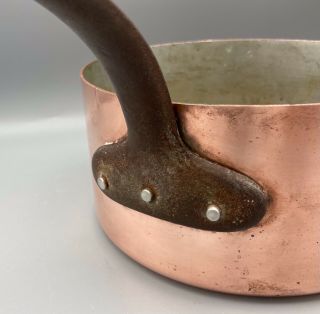 Vintage French Heavy Copper Pot Sauce Pan Cookware Iron Handle 3