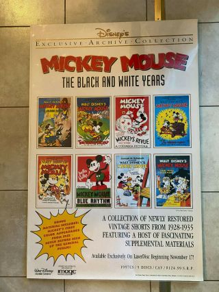 Mickey Mouse Home Video Poster Shorts Disney Archive Vintage 1997 B&w Years