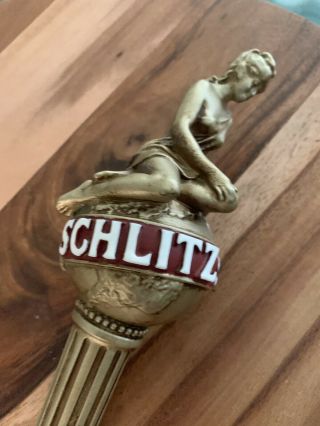Schlitz Beer Gold Lady On Globe Rare Tap Handle Vintage Made In Usa
