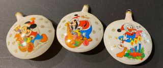 3 Vintage Mickey Mouse Goofy Donald Duck Christmas Ornaments - Eggshell,  Glass