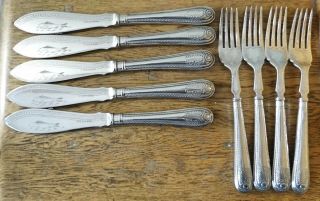 Antique 1900s Set Of 9 Walker & Hall Sheffield Silver Plated Fish Cutlery