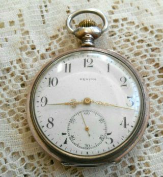 36 Vintage Zenith Pocket Watch 800 Silver 1900 Grand Prix Open Face