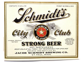 Vintage Beer Label Irtp Picnic Schmidt’s City Club Strong Beer Label St Paul Mn