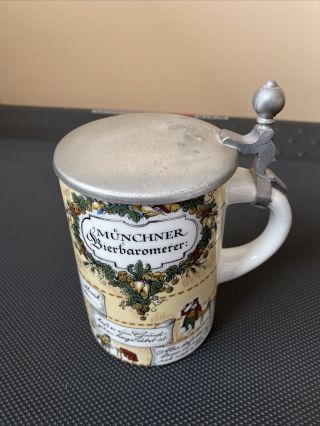 Vintage Rein Zinn Originaltext German Beer Stein Ceramic And Pewter