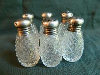 6 Vintage Mini Salt & Pepper Shakers With Sterling Silver Tops