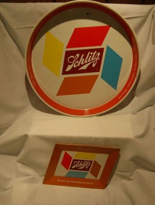 1955 Vintage Schlitz Beer Serving Tray And Matching Change Tip Tray,