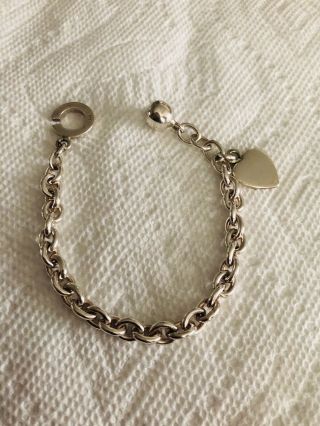 Vtg.  925 Sterling Silver Ball Toggle Clasp Bracelet With Heart Charm 7” - 28.  2g