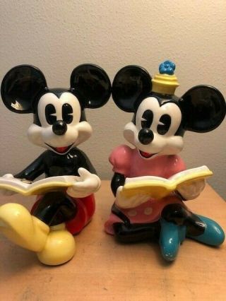 Vintage Disney Mickey & Minnie Mouse Ceramic Figurines Bookends 7 "