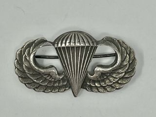 Vtg Sterling Silver Wwii Us Army Airborne Paratrooper Jump Wings Pin (9.  1g)