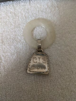 Vintage Inman Sterling Silver Baby Teething Ring And Rattle,  Mother Of Pearl