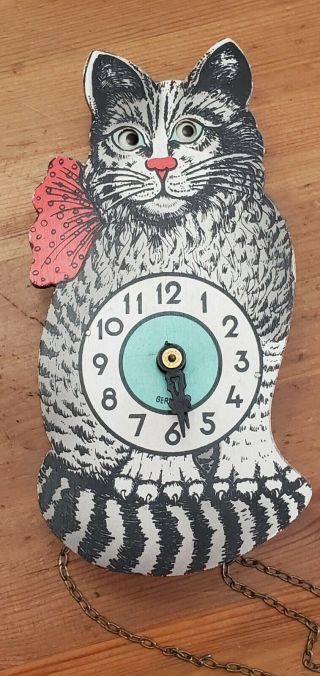 Vintage Mini Cat Clock With Moving Eyes Cuckoo Small Bachmaier & Klemmer