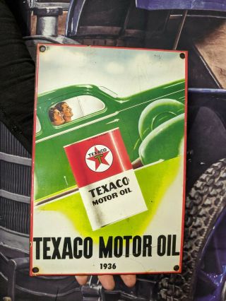 Old Vintage Dated 1936 Texaco Motor Oil Porcelain Gas Station Pump Gas Oil Sign