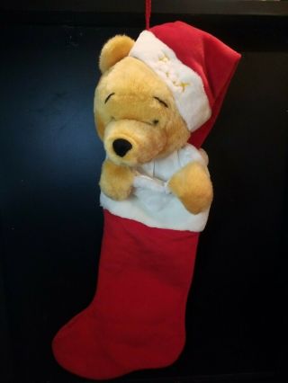 Winnie The Pooh Plush 3d Santa Hat Christmas Stocking Walt Disney