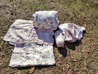 Vtg Laura Ashley Double/full Floral Reversable Bedspread,  Bedskirt,  Shams 8pc Set