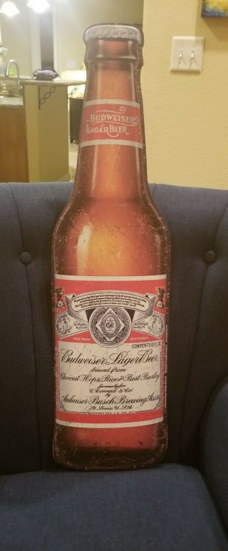 Budweiser Bottle C.  1918 Large Premium Metal Sign For Man Cave Bar Or Garage
