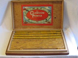 Vintage 1932 The Classroom Printer Rubber Stamps Set With Wooden Case